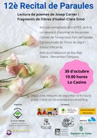 12è Recital de Paraules  Lectura de poemes de Josep Carner i fragments de llibres d'Isabel-Clara Simó 