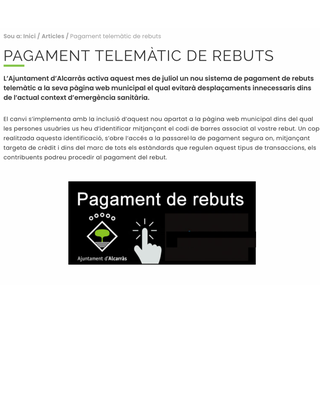 Alcarràs activa un nou sistema de pagament de rebuts no domiciliats a la seva pàgina web municipal