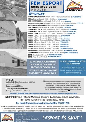 Alcarràs recupera el programa d’activitats físiques ‘Fem Esport’ amb una vintena de propostes