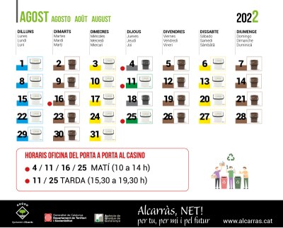 Calendari del 'Porta a Porta' del mes d'agost