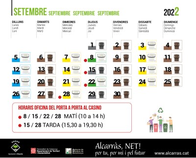 Calendari 'Porta a porta' del mes de setembre