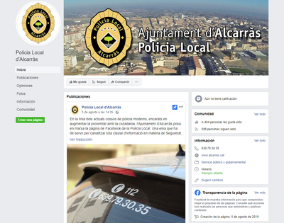 La Policia Local d’Alcarràs estrena pàgina de Facebook